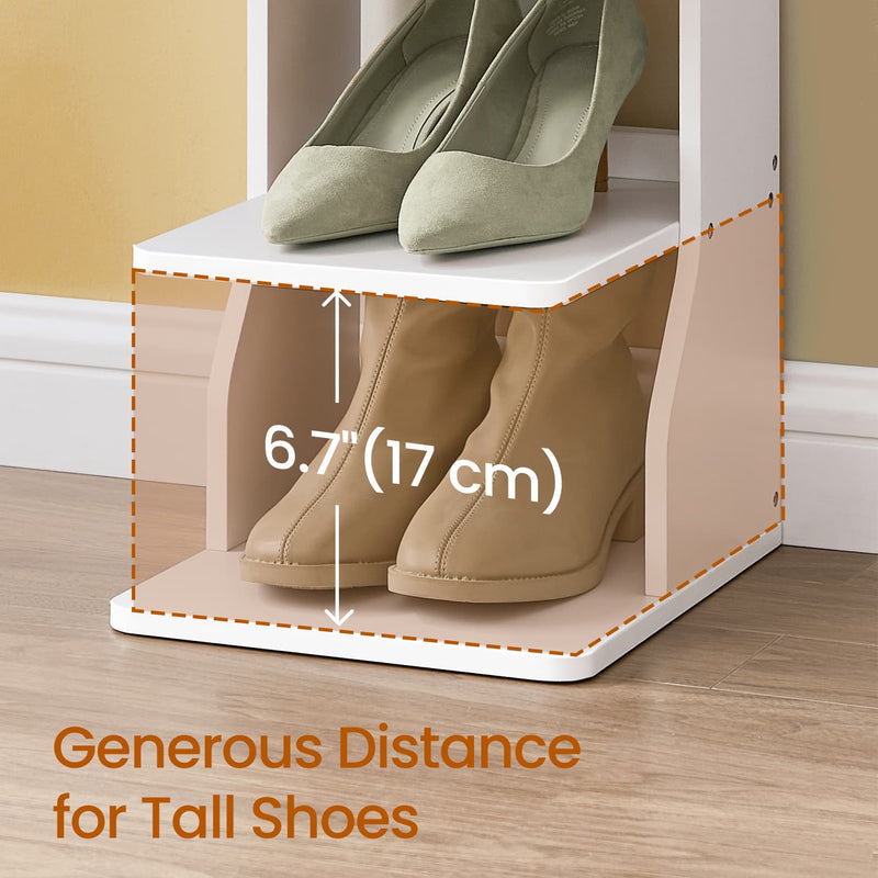 7 Tier Slim Shoe Rack with Hooks Vertical Space Saving Shoe Storage for Hallway by Vasagle