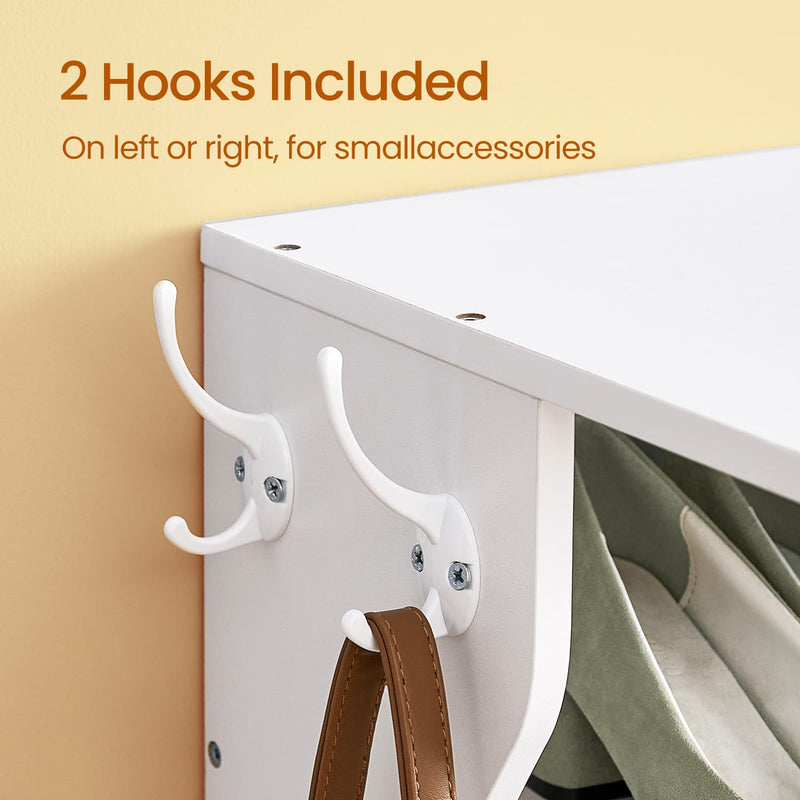 7 Tier Slim Shoe Rack with Hooks Vertical Space Saving Shoe Storage for Hallway by Vasagle