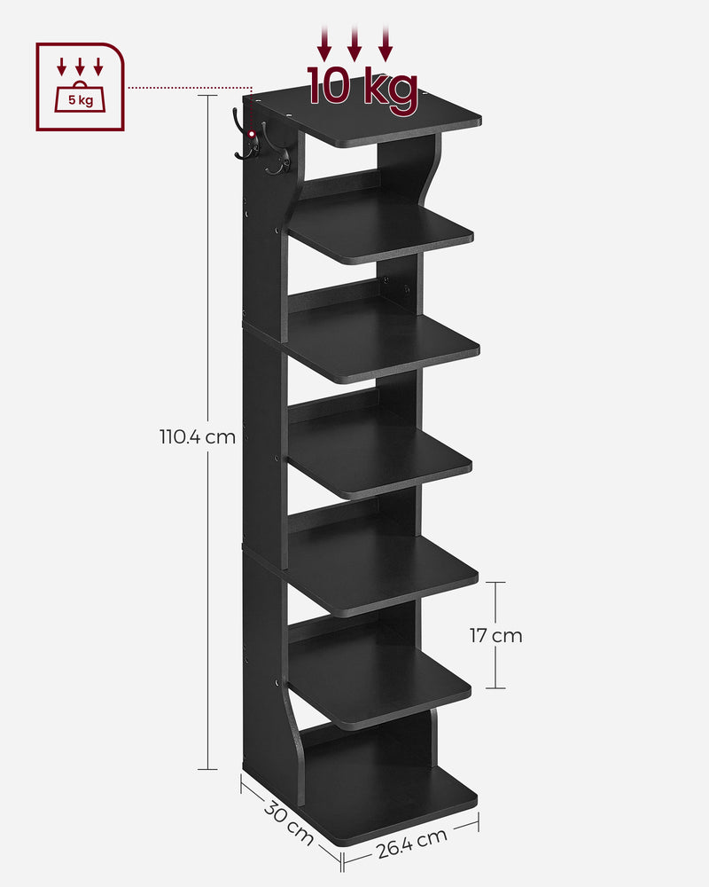 6 Tier Slim Shoe Rack Narrow Space Saving Shoe Storage Organiser for Entryway by Vasagle