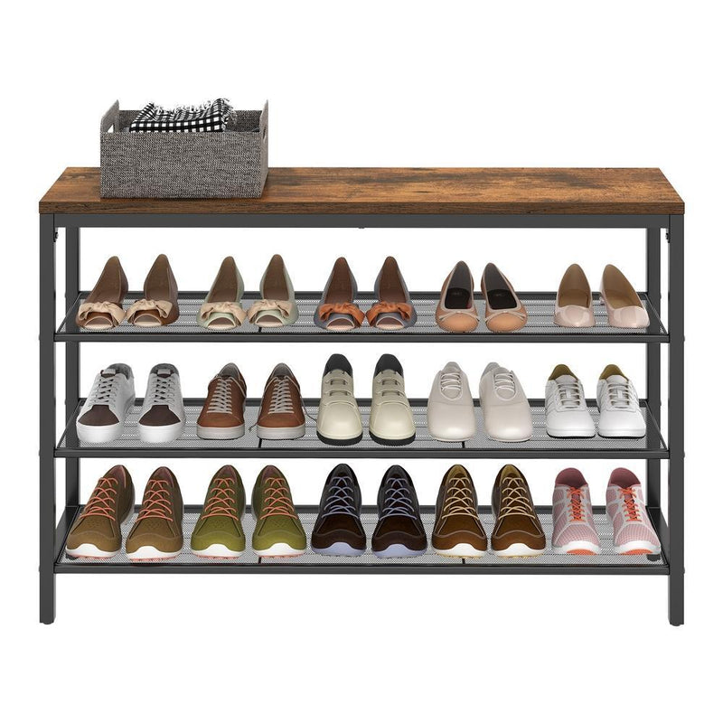3 Tier Shoe Rack with Mesh Shelving Rustic Brown Industrial Design by Vasagle VASAGLE