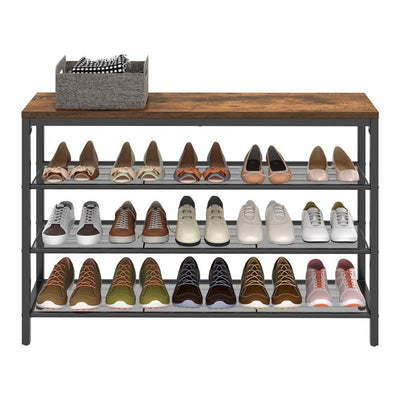 3 Tier Shoe Rack with Mesh Shelving Rustic Brown Industrial Design by Vasagle VASAGLE