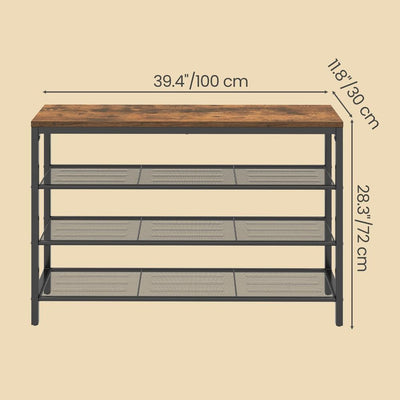 3 Tier Shoe Rack with Mesh Shelving Rustic Brown Industrial Design by Vasagle VASAGLE