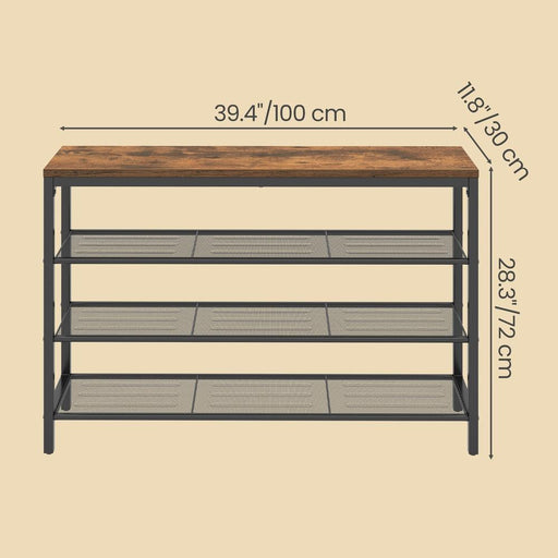 3 Tier Shoe Rack with Mesh Shelving Rustic Brown Industrial Design by Vasagle VASAGLE