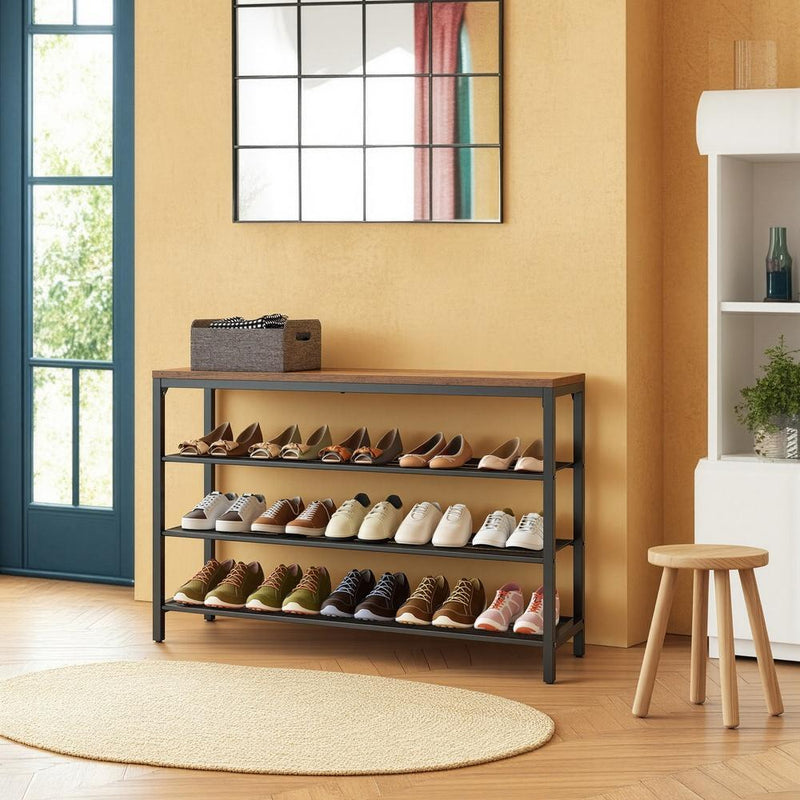 3 Tier Shoe Rack with Mesh Shelving Rustic Brown Industrial Design by Vasagle VASAGLE