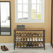 3 Tier Shoe Rack with Mesh Shelving Rustic Brown Industrial Design by Vasagle VASAGLE