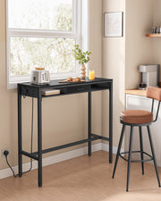 Black Pub Table with Built In Charging Station Space Saving Design by Vasagle
