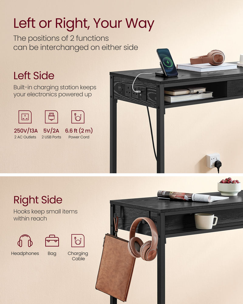 Black Pub Table with Built In Charging Station Space Saving Design by Vasagle