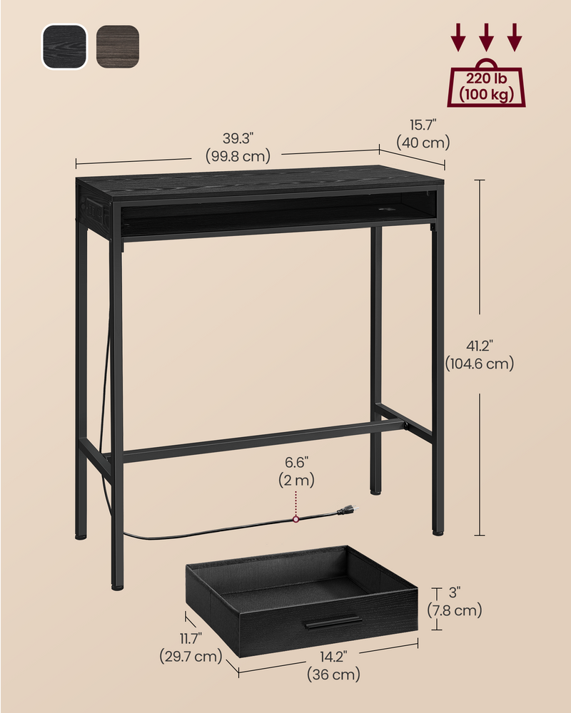 Black Pub Table with Built In Charging Station Space Saving Design by Vasagle