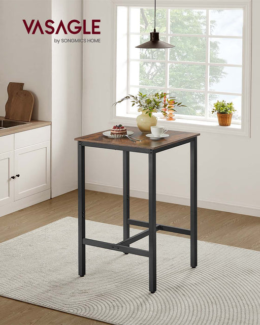 Rustic Brown and Black Breakfast Bar Table 60x60x106 cm Space Saving Design by Vasagle