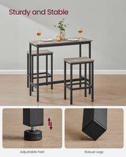 Bar Dining Table and Stool Set for 2 For Small Spaces by Vasagle, Greige and Black Wood Finish