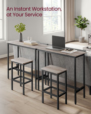 Bar Dining Table and Stool Set for 2 For Small Spaces by Vasagle, Greige and Black Wood Finish