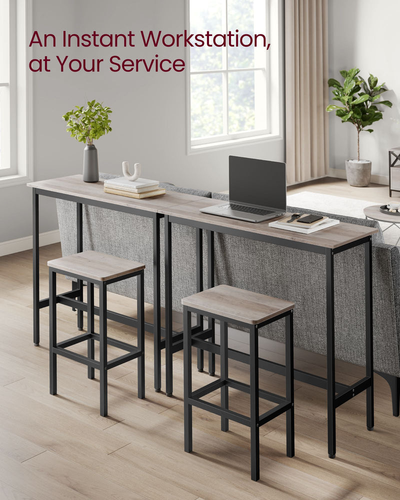 Bar Dining Table and Stool Set for 2 For Small Spaces by Vasagle, Greige and Black Wood Finish