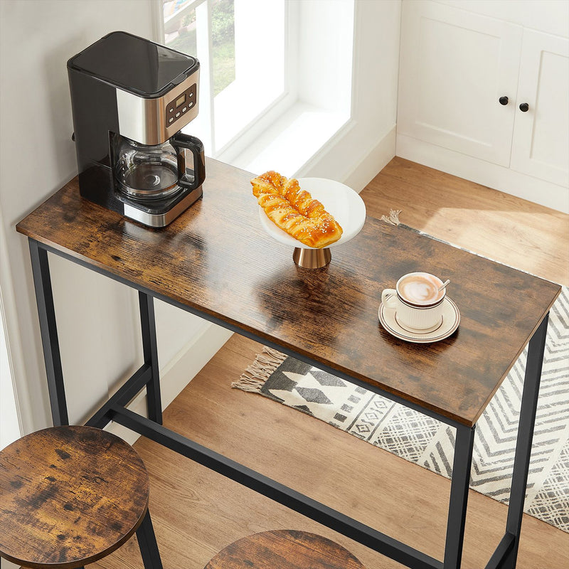 Rustic Brown Kitchen Bar Table with Stools Space Saving Dining Set by Vasagle