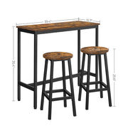 Rustic Brown Kitchen Bar Table with Stools Space Saving Dining Set by Vasagle