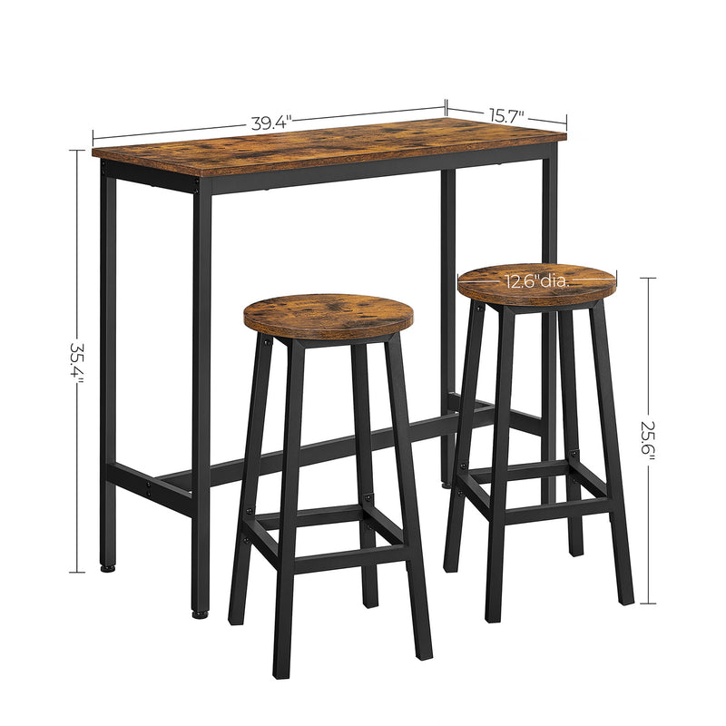 Rustic Brown Kitchen Bar Table with Stools Space Saving Dining Set by Vasagle