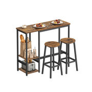 Rustic Brown Bar Table Set with 2 Black Stools Industrial Style by Vasagle VASAGLE