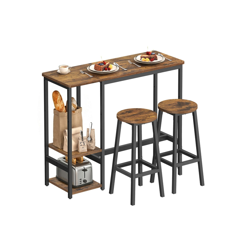 Rustic Brown Bar Table Set with 2 Black Stools Industrial Style by Vasagle VASAGLE