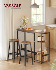Rustic Brown Bar Table Set with 2 Black Stools Industrial Style by Vasagle VASAGLE