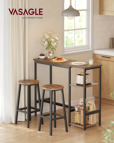 Rustic Brown Bar Table Set with 2 Black Stools Industrial Style by Vasagle VASAGLE