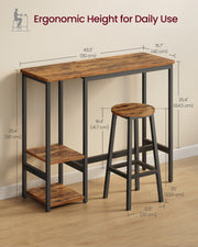 Rustic Brown Bar Table Set with 2 Black Stools Industrial Style by Vasagle VASAGLE