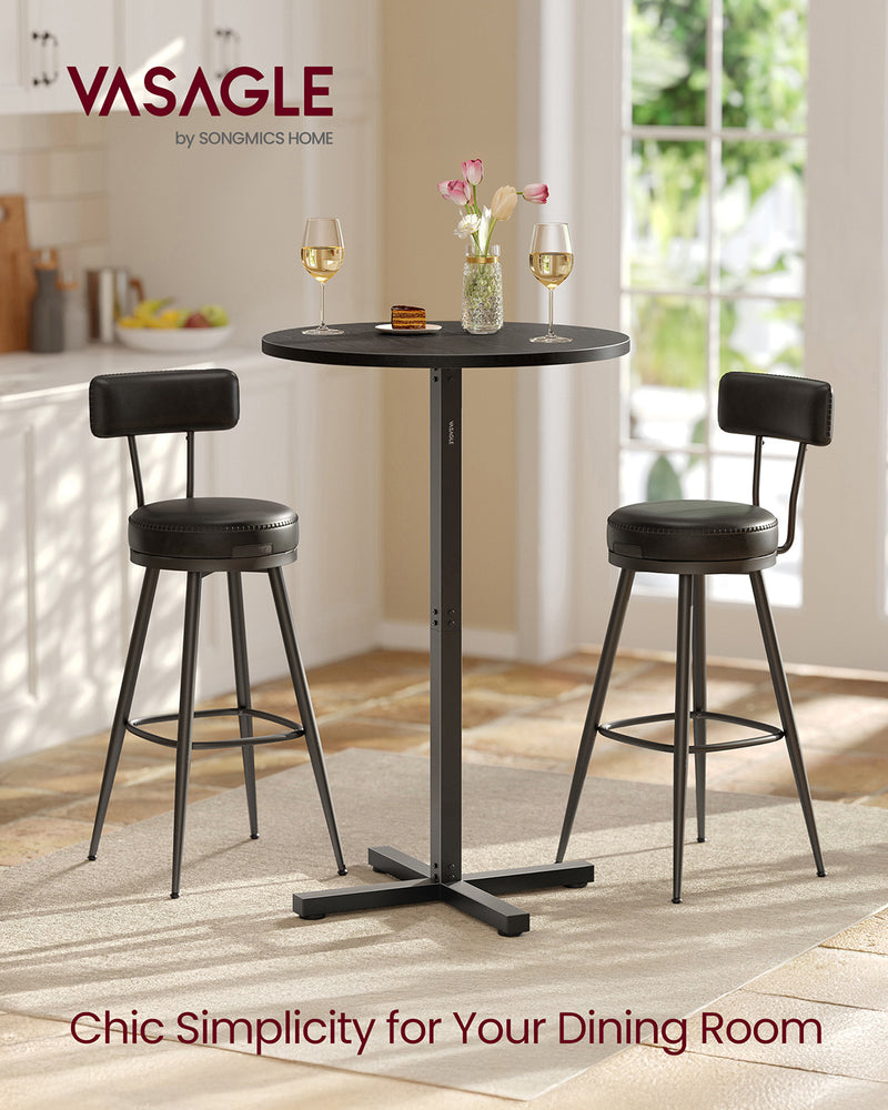 Ebony Black Bar Table with Sturdy Metal Frame 60 x 60 x 104 cm for Dining or Kitchen by Vasagle