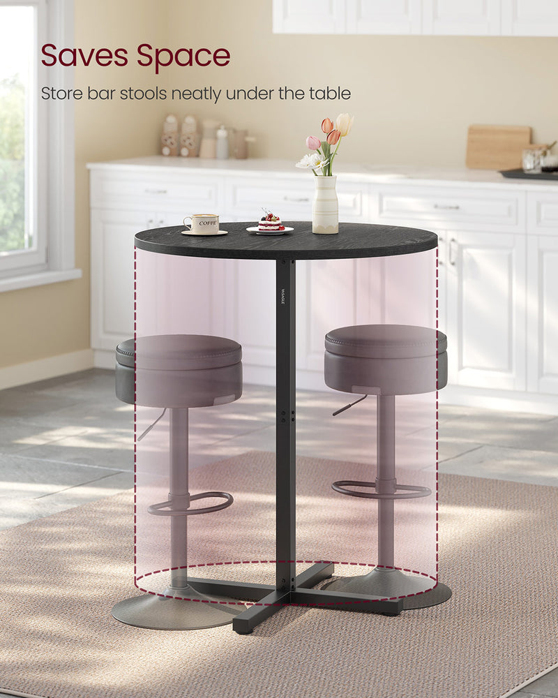 Ebony Black Bar Table with Sturdy Metal Frame 60 x 60 x 104 cm for Dining or Kitchen by Vasagle