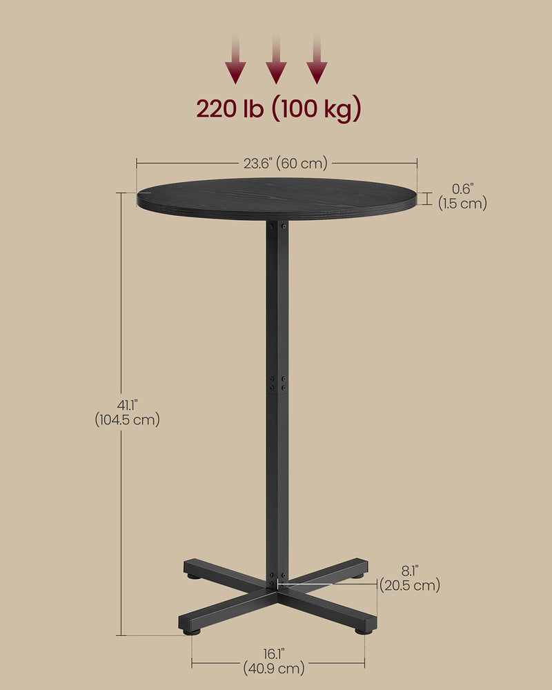 Ebony Black Bar Table with Sturdy Metal Frame 60 x 60 x 104 cm for Dining or Kitchen by Vasagle