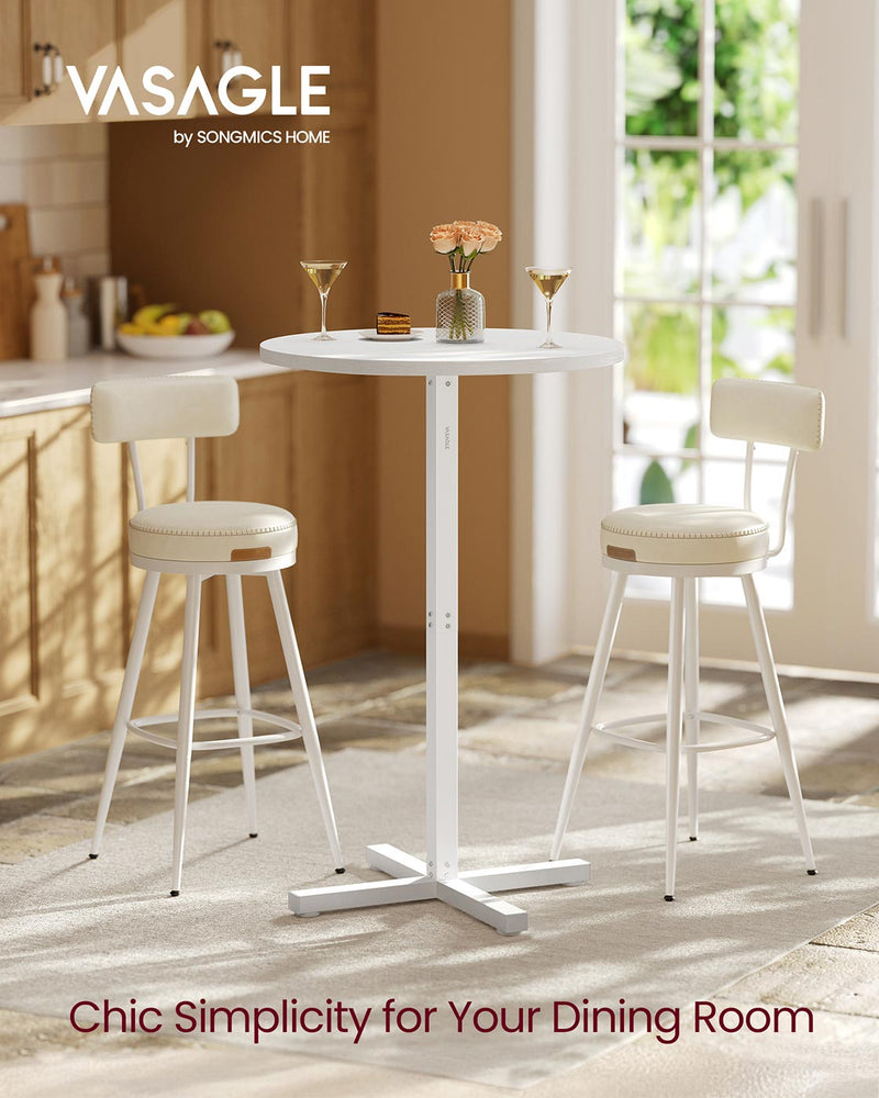 Snow White Bar Table for 2 to 3 People with Sturdy Metal Frame 60x60x104 cm by Vasagle