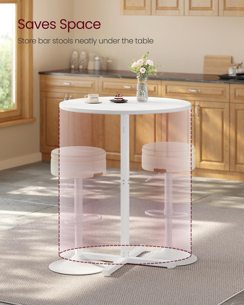 Snow White Bar Table for 2 to 3 People with Sturdy Metal Frame 60x60x104 cm by Vasagle