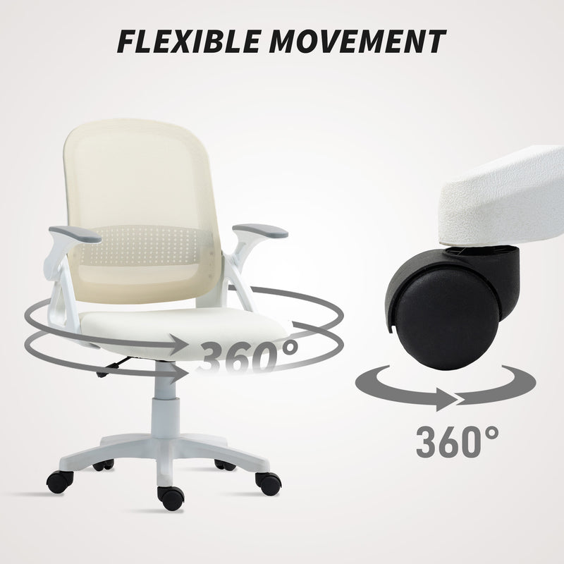 Ergonomic Mesh Office Chair With Lumbar Support And Flip Up Arms For Home Or Office White