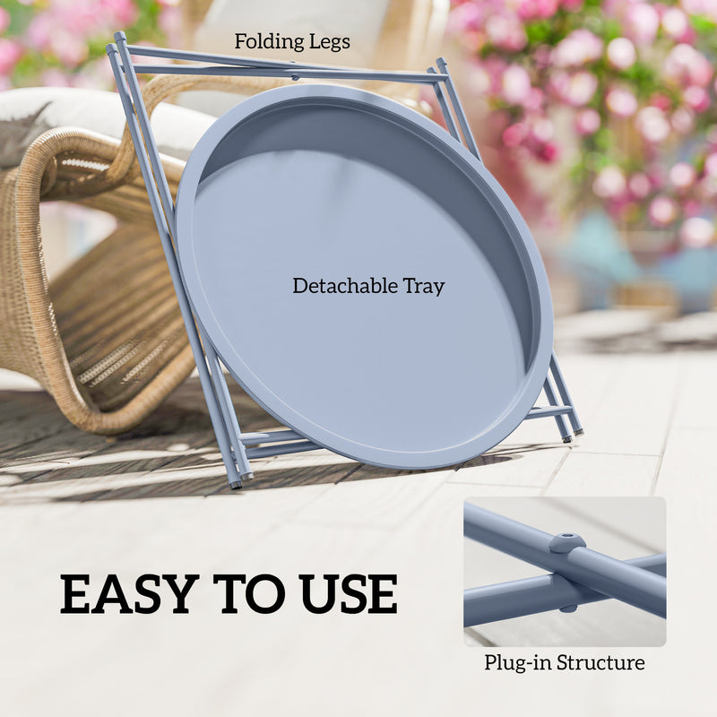 Folding Steel Garden Side Table with Removable Tray Top for Indoor or Outdoor Use Blue Grey