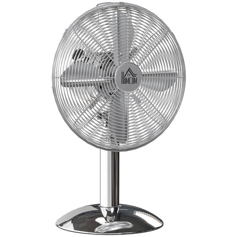 Silver Three Speed Oscillating Desk Fan with Adjustable Head