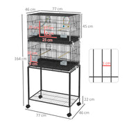 Two Tier Bird Cage with Wheeled Stand for Small Birds Ideal for Indoor Use, Grey