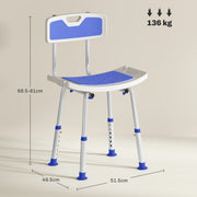 Blue Height Adjustable Shower Chair with Backrest and Anti-Slip Feet by HOMCOM