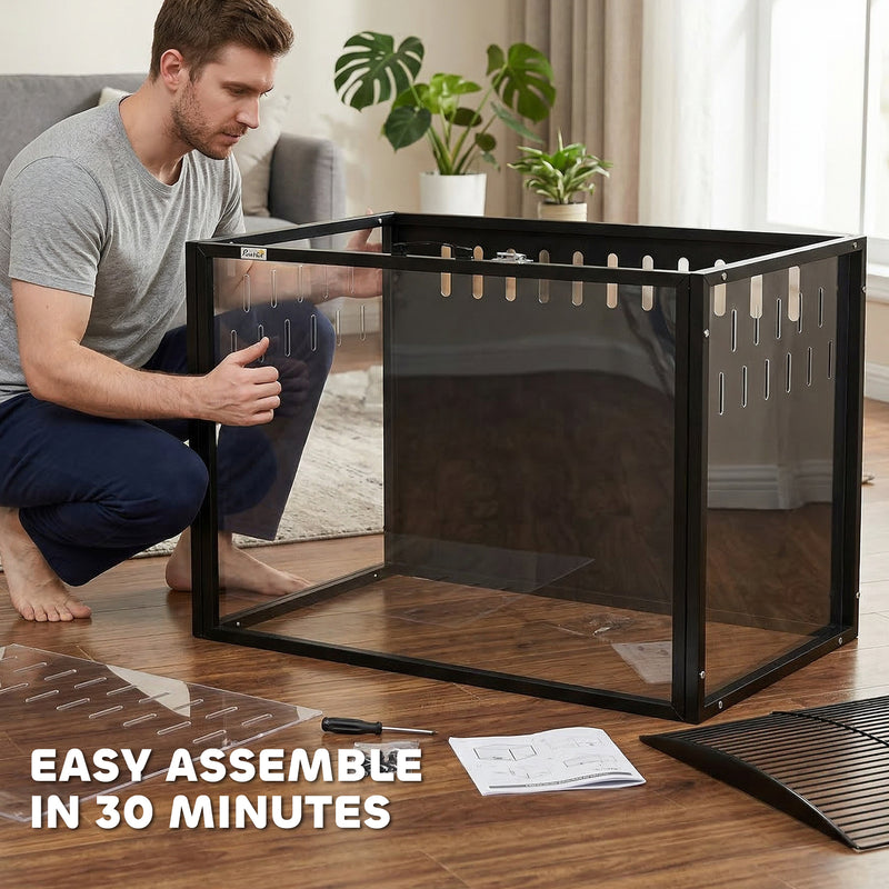 Hamster Cage with Spacious Interior and Easy Access for Cleaning and Feeding Black Transparent AOSOM