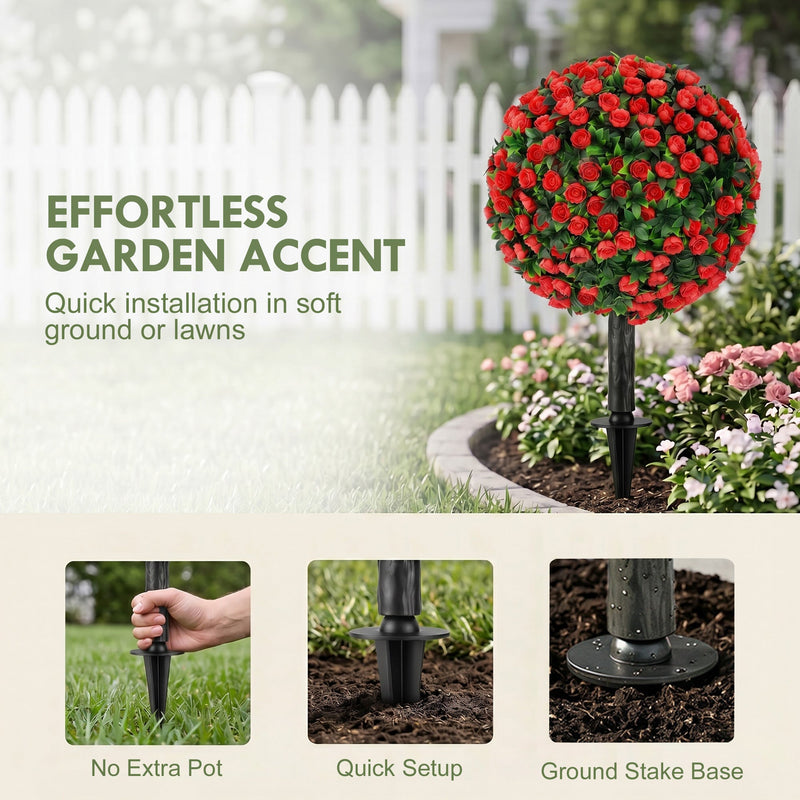 Artificial Rose Topiary Stakes Set of 2 for Easy Year Round Front Door Display