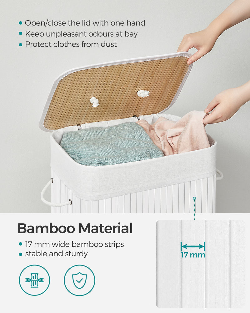 72L Bamboo Laundry Basket with Three Handles in Cloud White Durable and Eco Friendly by Songmics