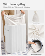 72L Bamboo Laundry Basket with Three Handles in Cloud White Durable and Eco Friendly by Songmics