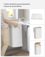 72L Bamboo Laundry Basket with Three Handles in Cloud White Durable and Eco Friendly by Songmics