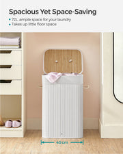 72L Bamboo Laundry Basket with Three Handles in Cloud White Durable and Eco Friendly by Songmics