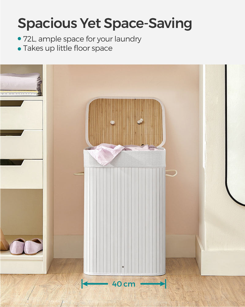 72L Bamboo Laundry Basket with Three Handles in Cloud White Durable and Eco Friendly by Songmics