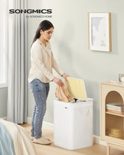 White Foldable Laundry Basket 95L with Removable Machine Washable Liner by Songmics