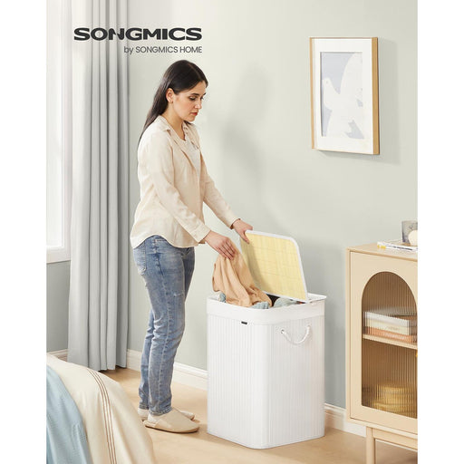 White Foldable Laundry Basket 95L with Removable Machine Washable Liner by Songmics