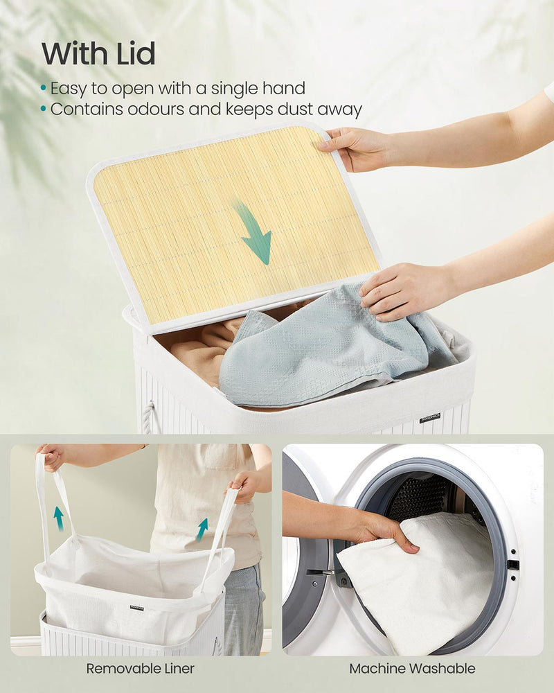 White Foldable Laundry Basket 95L with Removable Machine Washable Liner by Songmics