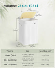 White Foldable Laundry Basket 95L with Removable Machine Washable Liner by Songmics