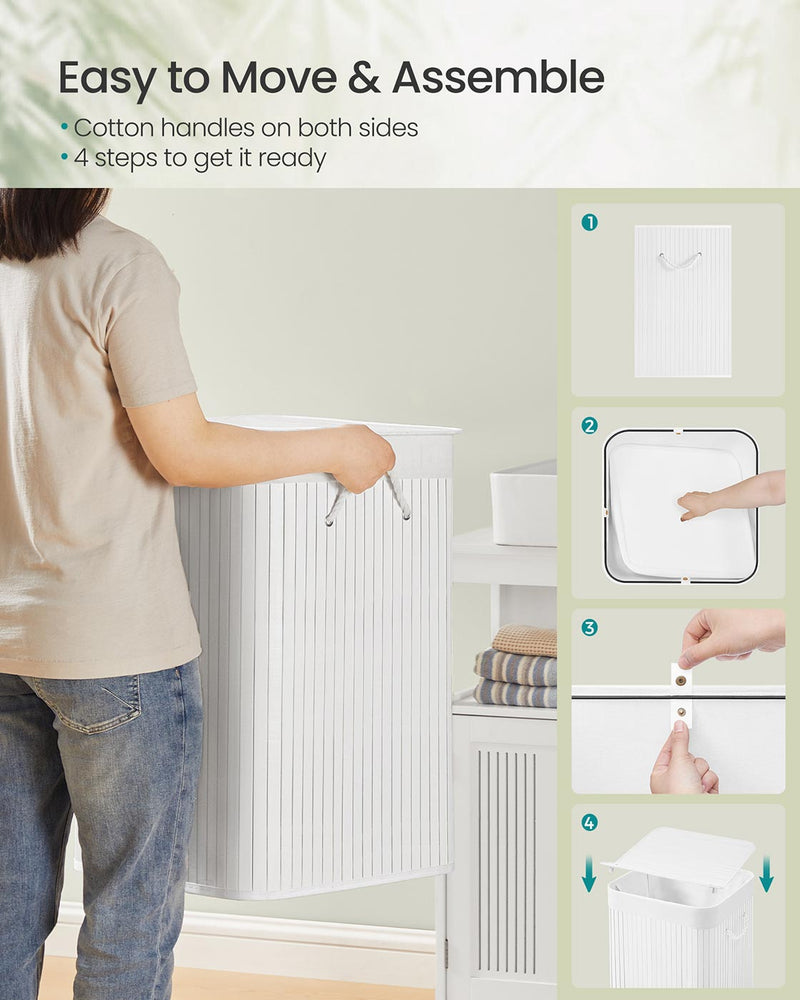 White Foldable Laundry Basket 95L with Removable Machine Washable Liner by Songmics