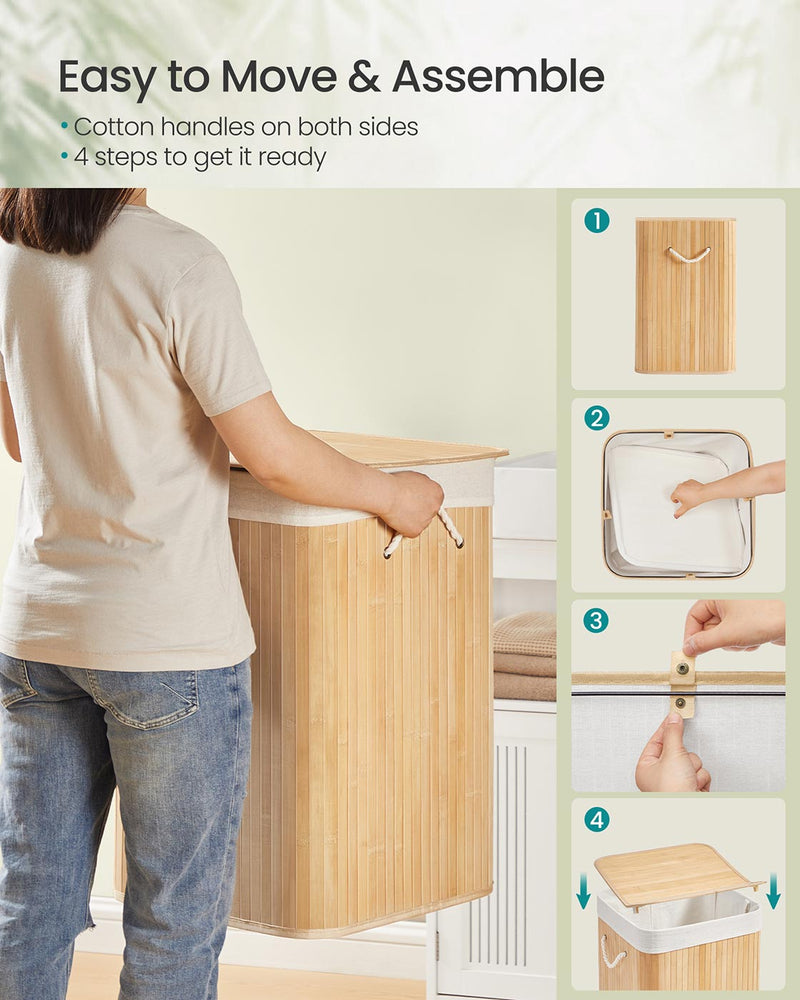 Large 95L Foldable Laundry Basket with Removable Machine Washable Liner by Songmics