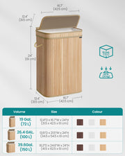 Bamboo Laundry Hamper with Lid and Removable Liner in Natural Beige by Songmics