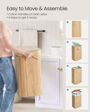 Bamboo Laundry Hamper with Lid and Removable Liner in Natural Beige by Songmics