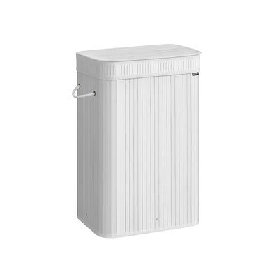 72 L Cloud White Bamboo Laundry Hamper with Handles for Bathroom or Bedroom by Songmics